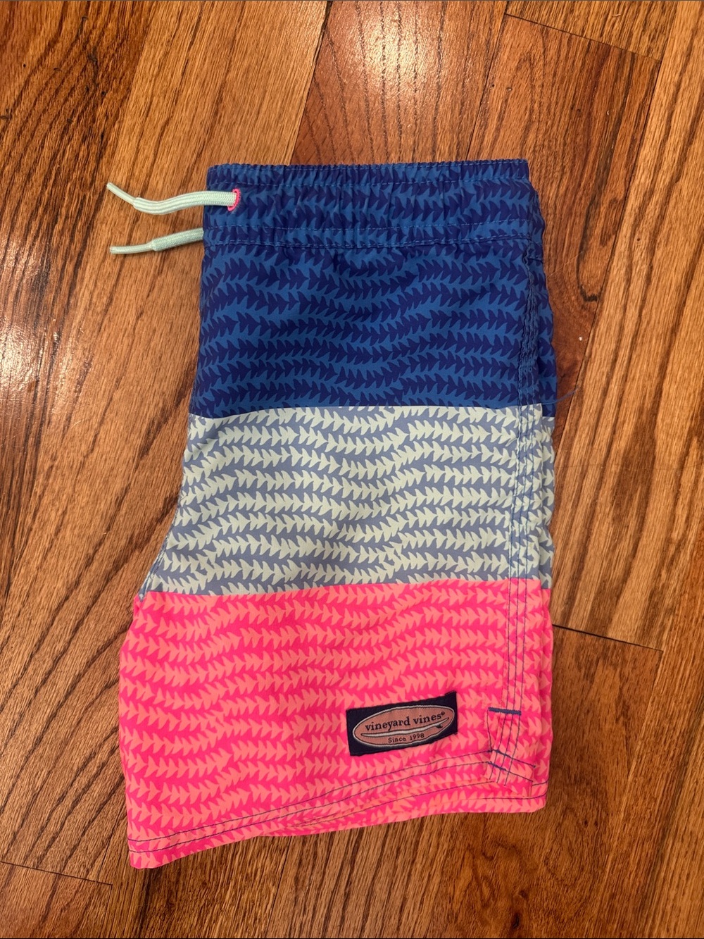 Vineyard Vines Boys' Blue, Gray & Pink Colorblock Swim Shorts